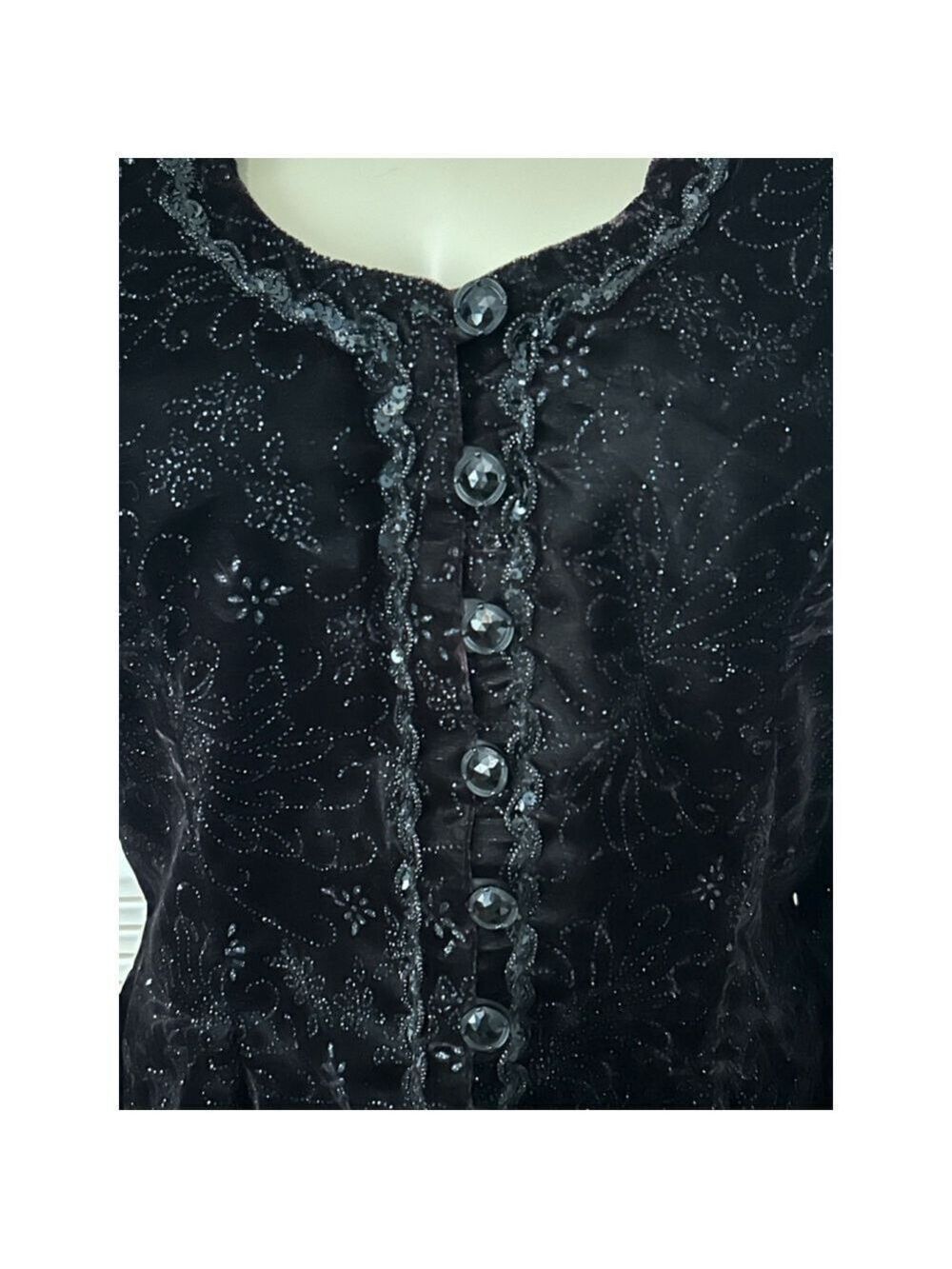 Vintage Cachet Bari Protas Black Velvet Embroidered Jacket Size L 15/16 - Picture 4 of 12